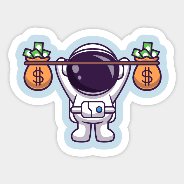 Cute Astronaut Lifting Money Bag Cartoon Sticker by Catalyst Labs